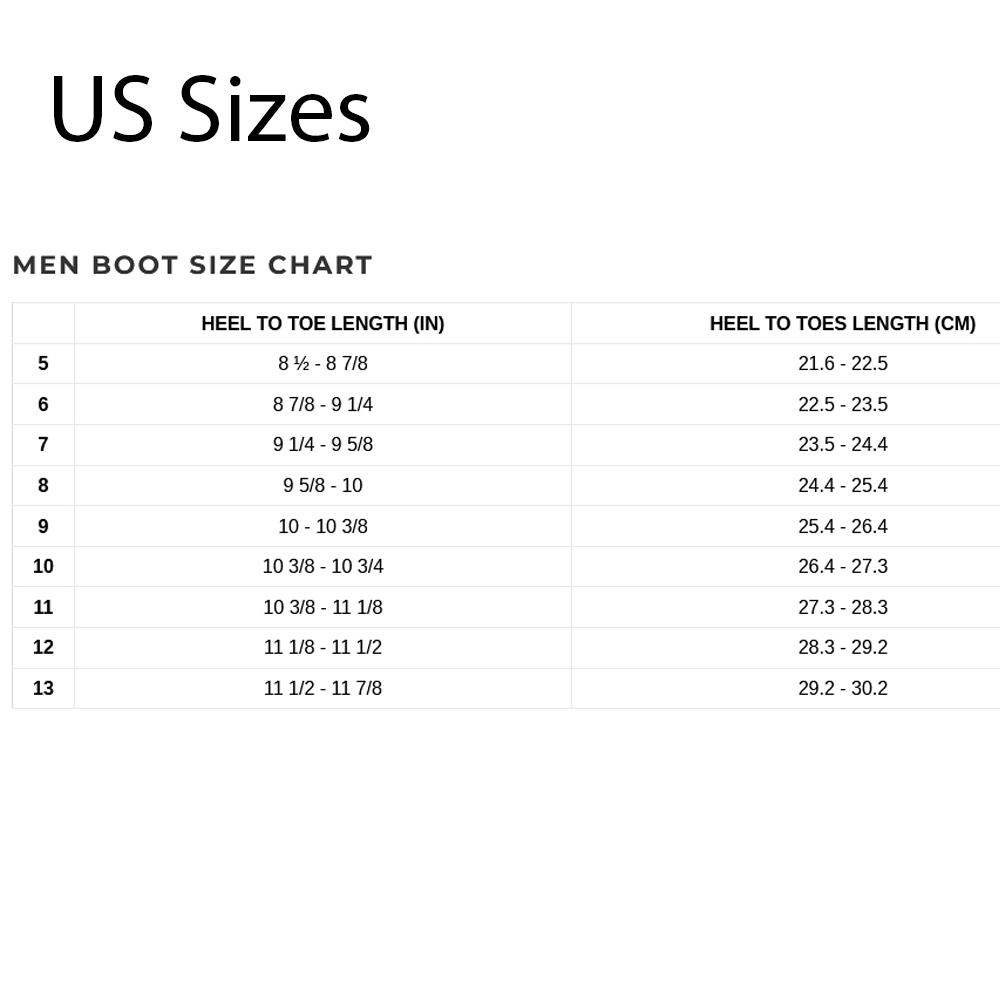 Xcel Mens Boots 22 0 Size Chart